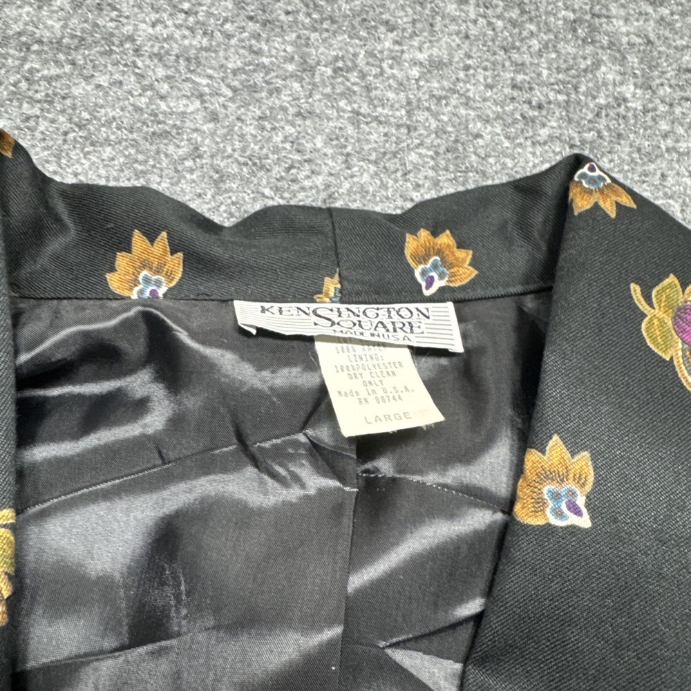 Kensington Square Silk Blazer Jacket Black Boho Floral‎ Print Single Button LG - Picture 3 of 7
